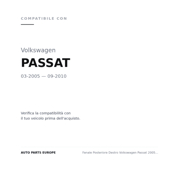 Fanale Posteriore Destro Volkswagen Passat 2005-2009 – 4 Porte A Led Esterno compatibilità veicoli (Volkswagen PASSAT (2005-2010))