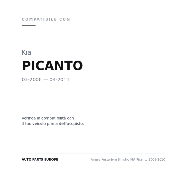 Fanale Posteriore Sinistro KIA Picanto 2008-2010 compatibilità veicoli (Kia PICANTO (2008-2011))