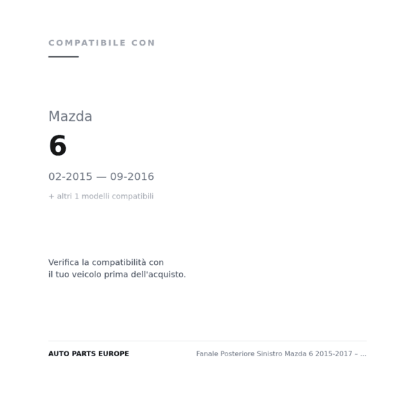 Fanale Posteriore Sinistro Mazda 6 2015-2017 – Interno A Led compatibilità veicoli (Mazda 6 (2015-2016) · Mazda 6 (2016-2018))
