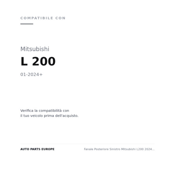 Fanale Posteriore Sinistro Mitsubishi L200 2024+ – Bordo Interno Nero compatibilità veicoli (Mitsubishi L 200 (2024+))