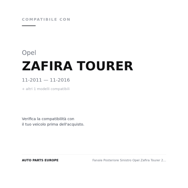 Fanale Posteriore Sinistro Opel Zafira Tourer 2011+ compatibilità veicoli (Opel ZAFIRA TOURER (2011-2016) · Opel ZAFIRA TOURER (2016+))