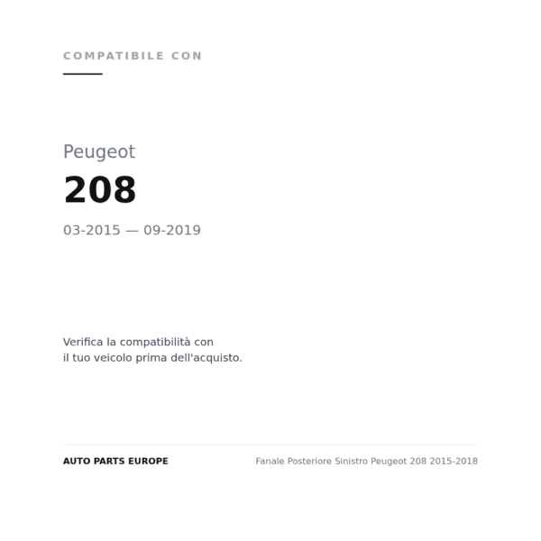 Fanale Posteriore Sinistro Peugeot 208 2015-2018 compatibilità veicoli (Peugeot 208 (2015-2019))