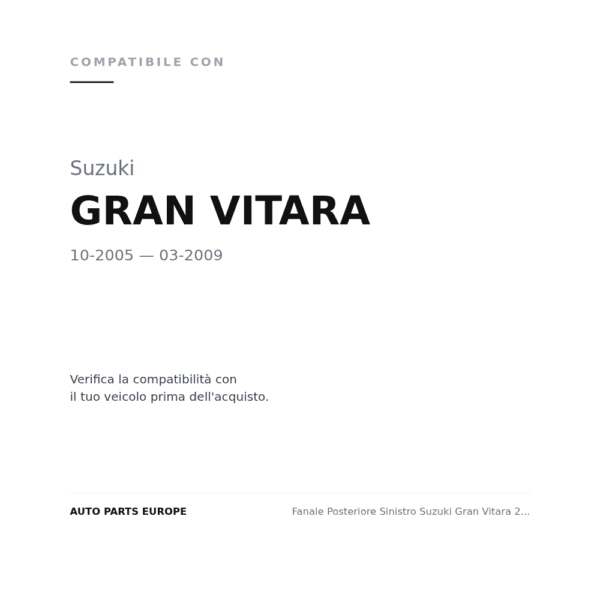 Fanale Posteriore Sinistro Suzuki Gran Vitara 2005+ – 5 Porte compatibilità veicoli (Suzuki GRAN VITARA (2005-2009))