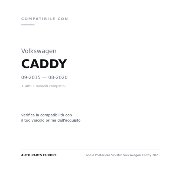 Fanale Posteriore Sinistro Volkswagen Caddy 2020+ – Versione 2 compatibilità veicoli (Volkswagen CADDY (2015-2020) · Volkswagen CADDY (2020+))