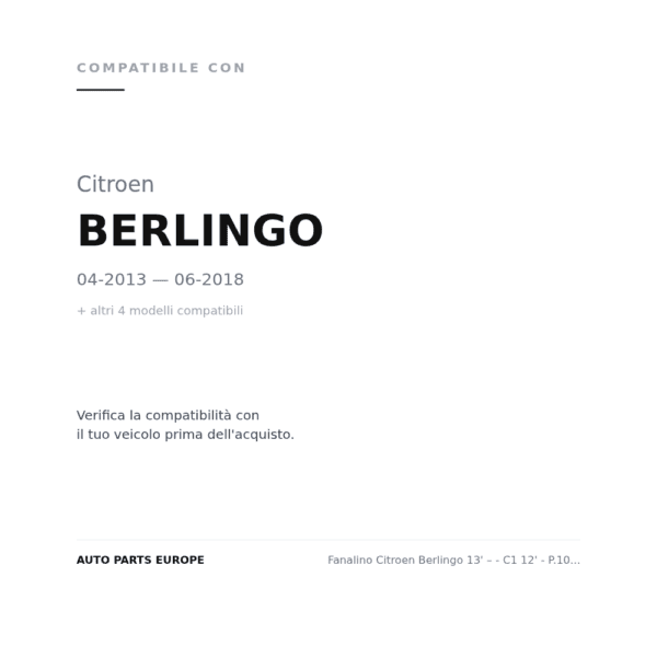 Fanalino Citroen Berlingo 13' – - C1 12' - P.107 12' - 308 13' - Ty Aygo 13' Con Luce Diurna A Led D=S compatibilità veicoli (Citroen BERLINGO (2013-2018) · Citroen C1 (2005-2014) · Citroen C1 (2014+) · Citroen C3 (2009+) · Citroen JUMPY - SPACE TOURER (2016+))