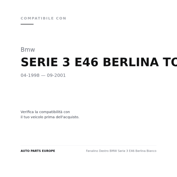 Fanalino Destro BMW Serie 3 E46 Berlina Bianco compatibilità veicoli (Bmw SERIE 3 E46 BERLINA TOURING (1998-2001))