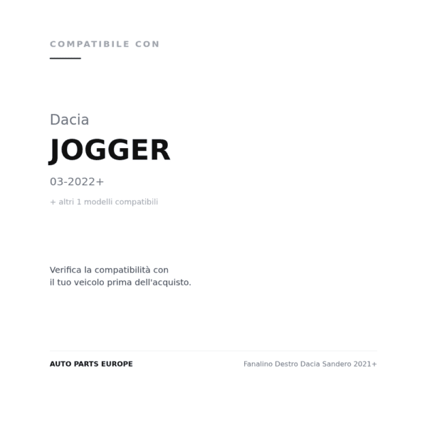 Fanalino Destro Dacia Sandero 2021+ compatibilità veicoli (Dacia JOGGER (2022+) · Dacia SANDERO (2021+))