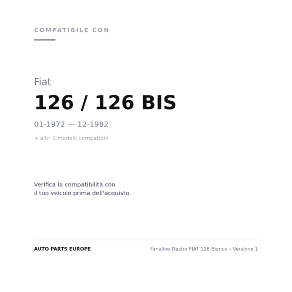 Fanalino Destro FIAT 126 Bianco – Versione 1 compatibilità veicoli (Fiat 126 / 126 BIS (1972-1982) · Fiat 126 FSM (1983-1992))