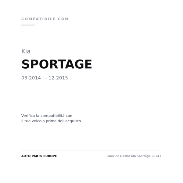 Fanalino Destro KIA Sportage 2014+ compatibilità veicoli (Kia SPORTAGE (2014-2015))