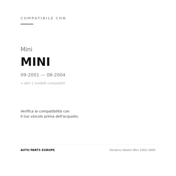 Fanalino Destro Mini 2002-2005 compatibilità veicoli (Mini MINI (2001-2004) · Mini MINI (2004-2006))