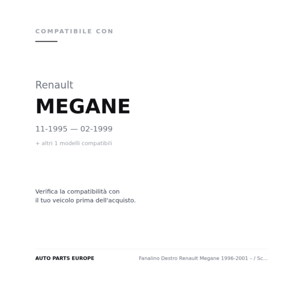 Fanalino Destro Renault Megane 1996-2001 – / Scenic 96 Bianco compatibilità veicoli (Renault MEGANE (1995-1999) · Renault SCENIC (1996-1999))