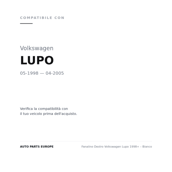Fanalino Destro Volkswagen Lupo 1998+ – Bianco compatibilità veicoli (Volkswagen LUPO (1998-2005))