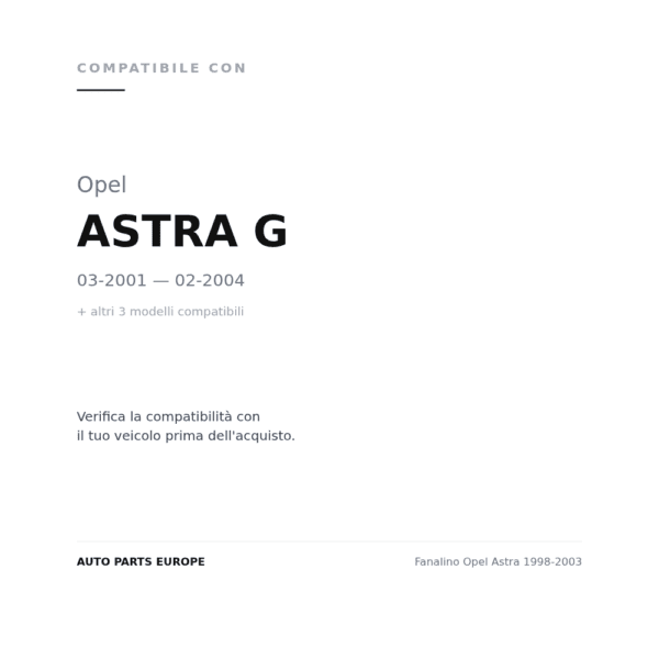 Fanalino Opel Astra 1998-2003 compatibilità veicoli (Opel ASTRA G (2001-2004) · Opel ASTRA G (1998-2001) · Opel ZAFIRA (1999-2003) · Opel ZAFIRA (2003-2005))