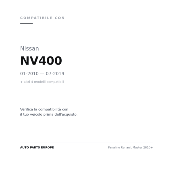Rückleuchten Renault Master 2010+ compatibilità veicoli (Nissan NV400 (2010-2019) · Nissan NV400 (2019+) · Opel MOVANO (2010-2019) · Opel MOVANO (2019-2021) · Renault MASTER (2010-2019))
