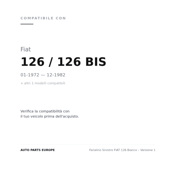 Fanalino Sinistro FIAT 126 Bianco – Versione 1 compatibilità veicoli (Fiat 126 / 126 BIS (1972-1982) · Fiat 126 FSM (1983-1992))