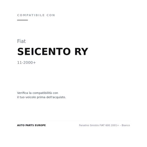 Fanalino Sinistro FIAT 600 2001+ – Bianco compatibilità veicoli (Fiat SEICENTO RY (2000+))
