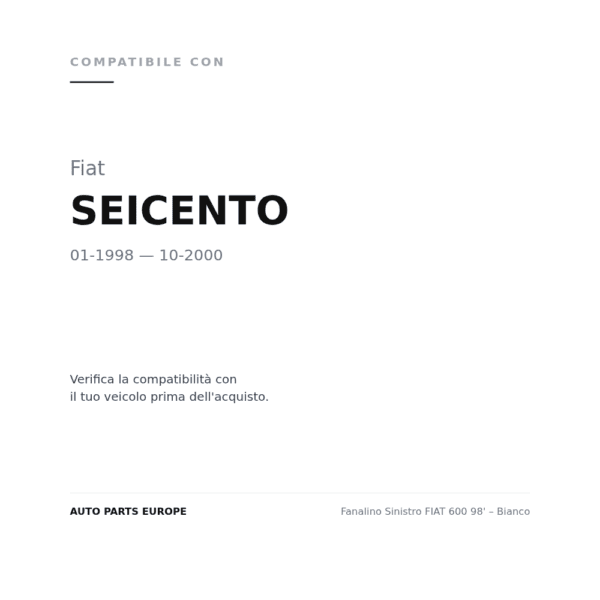 Fanalino Sinistro FIAT 600 98' – Bianco compatibilità veicoli (Fiat SEICENTO (1998-2000))