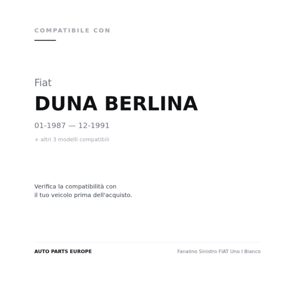Fanalino Sinistro FIAT Uno I Bianco compatibilità veicoli (Fiat DUNA BERLINA (1987-1991) · Fiat DUNA WEEKEND (1988-1990) · Fiat FIORINO (1988-1990) · Fiat UNO (1983-1989))