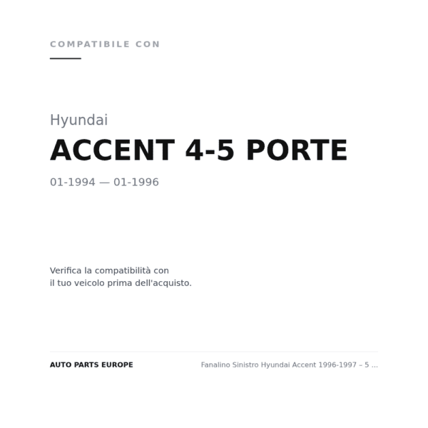 Fanalino Sinistro Hyundai Accent 1996-1997 – 5 Porte Bianco compatibilità veicoli (Hyundai ACCENT 4-5 PORTE (1994-1996))