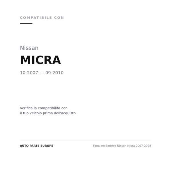 Fanalino Sinistro Nissan Micra 2007-2008 compatibilità veicoli (Nissan MICRA (2007-2010))