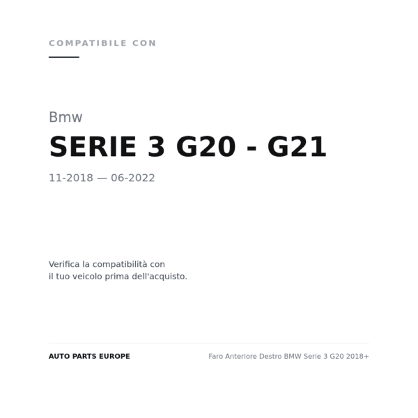 Faro Anteriore Destro BMW Serie 3 G20 2018+ compatibilità veicoli (Bmw SERIE 3 G20 - G21 (2018-2022))