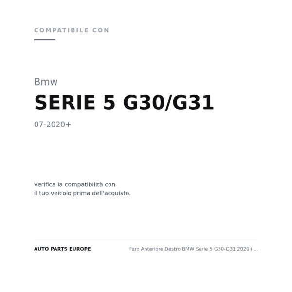 Faro Anteriore Destro BMW Serie 5 G30-G31 2020+ – Full Led Modello Afs compatibilità veicoli (Bmw SERIE 5 G30/G31 (2020+))