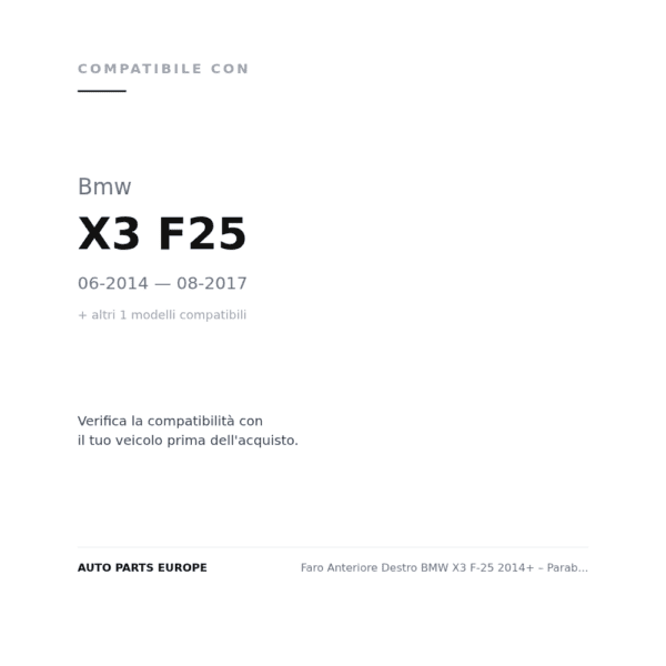 Faro Anteriore Destro BMW X3 F-25 2014+ – Parabola Nera C/Motore compatibilità veicoli (Bmw X3 F25 (2014-2017) · Bmw X4 F26 (2014-2018))