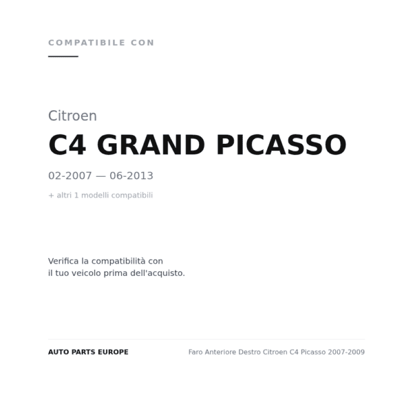 Scheinwerfer Rechts Citroen C4 Picasso 2007-2009 compatibilità veicoli (Citroen C4 GRAND PICASSO (2007-2013) · Citroen C4 PICASSO (2007-2010))
