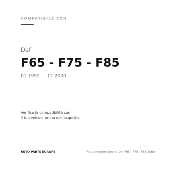 Scheinwerfer Rechts Daf F65 - F75 - F85 2000+ compatibilità veicoli (Daf F65 - F75 - F85 (1992-2000))