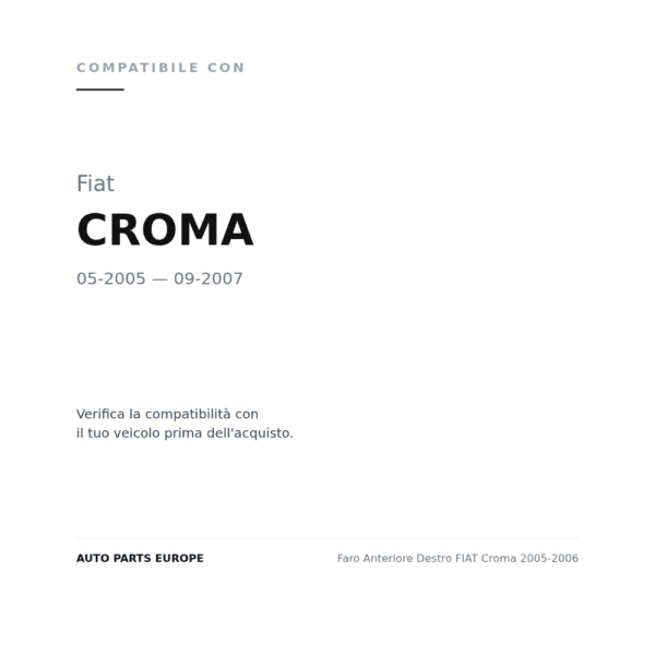 Faro Anteriore Destro FIAT Croma 2005-2006 compatibilità veicoli (Fiat CROMA (2005-2007))