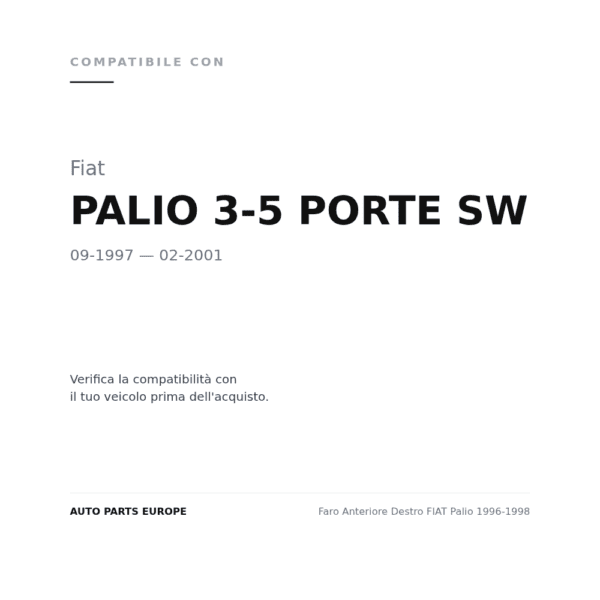 Faro Anteriore Destro FIAT Palio 1996-1998 compatibilità veicoli (Fiat PALIO 3-5 PORTE SW (1997-2001))