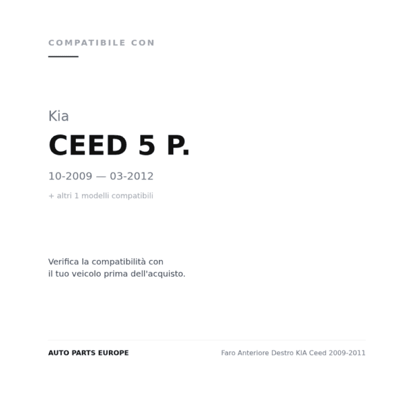 Scheinwerfer Rechts KIA Ceed 2009-2011 compatibilità veicoli (Kia CEED 5 P. (2009-2012) · Kia PRO CEED 3P. (2011+))