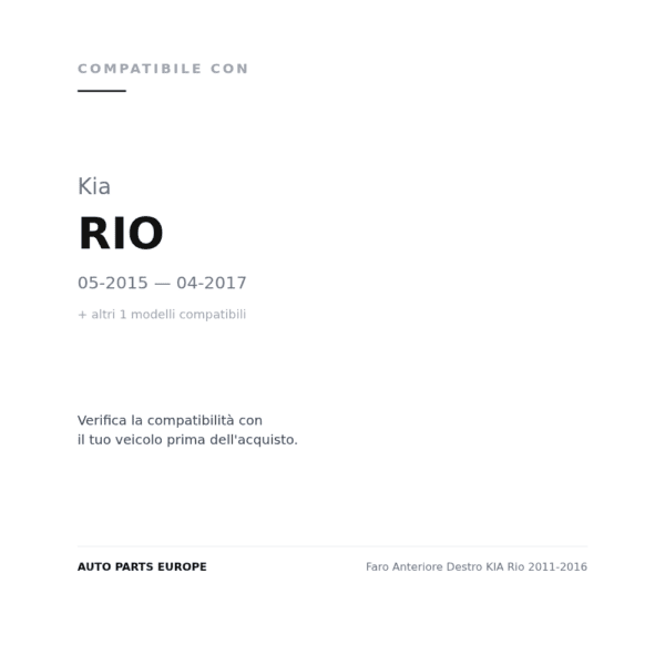 Faro Anteriore Destro KIA Rio 2011-2016 compatibilità veicoli (Kia RIO (2015-2017) · Kia RIO (2011-2015))