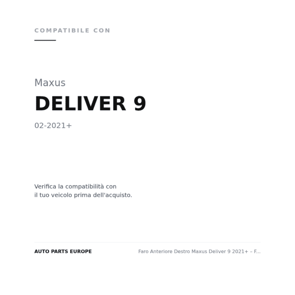 Faro Anteriore Destro Maxus Deliver 9 2021+ – Full Led compatibilità veicoli (Maxus DELIVER 9 (2021+))