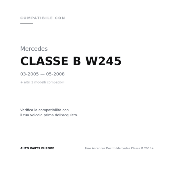 Faro Anteriore Destro Mercedes Classe B 2005+ compatibilità veicoli (Mercedes CLASSE B W245 (2005-2008) · Mercedes CLASSE B W245 (2008-2011))