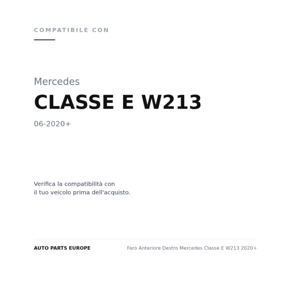 Faro Anteriore Destro Mercedes Classe E W213 2020+ compatibilità veicoli (Mercedes CLASSE E W213 (2020+))