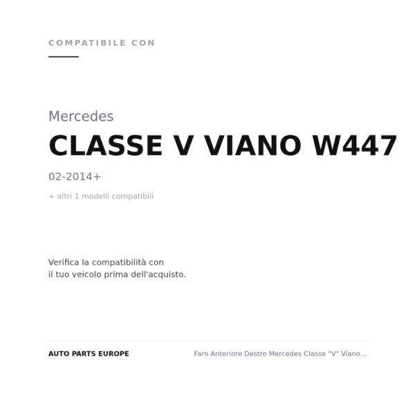 Faro Anteriore Destro Mercedes Classe "V" Viano W447 2014+ compatibilità veicoli (Mercedes CLASSE V VIANO W447 (2014+) · Mercedes VITO (2014-2019))