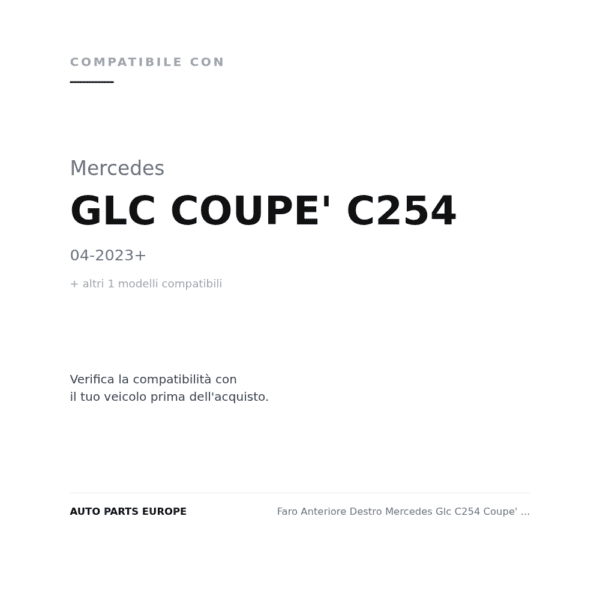 Faro Anteriore Destro Mercedes Glc C254 Coupe' 2023+ compatibilità veicoli (Mercedes GLC COUPE' C254 (2023+) · Mercedes GLC SUV X254 (2022+))
