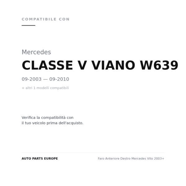 Faro Anteriore Destro Mercedes Vito 2003+ compatibilità veicoli (Mercedes CLASSE V VIANO W639 (2003-2010) · Mercedes VITO (2003-2010))