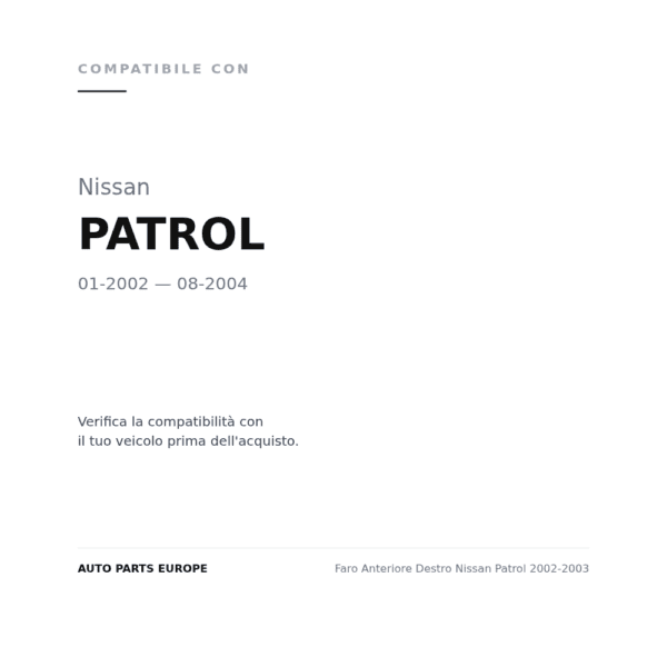 Faro Anteriore Destro Nissan Patrol 2002-2003 compatibilità veicoli (Nissan PATROL (2002-2004))