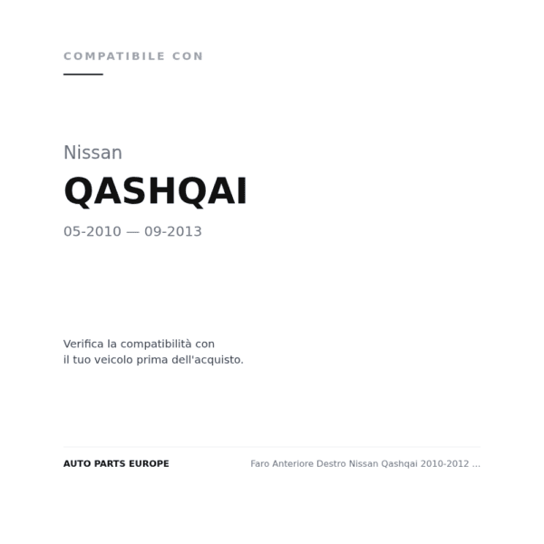 Faro Anteriore Destro Nissan Qashqai 2010-2012 – Xenon compatibilità veicoli (Nissan QASHQAI (2010-2013))
