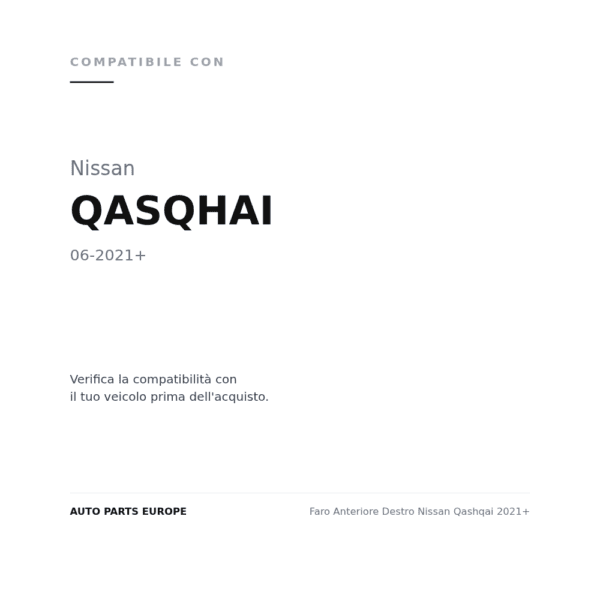 Faro Anteriore Destro Nissan Qashqai 2021+ compatibilità veicoli (Nissan QASQHAI (2021+))