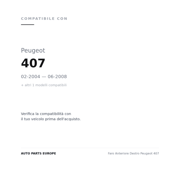 Scheinwerfer Rechts Peugeot 407 compatibilità veicoli (Peugeot 407 (2004-2008) · Peugeot 407 (2008+))