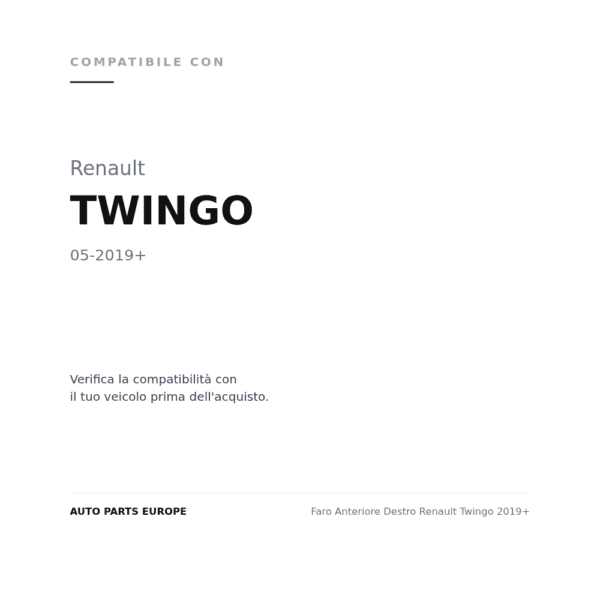 Faro Anteriore Destro Renault Twingo 2019+ compatibilità veicoli (Renault TWINGO (2019+))