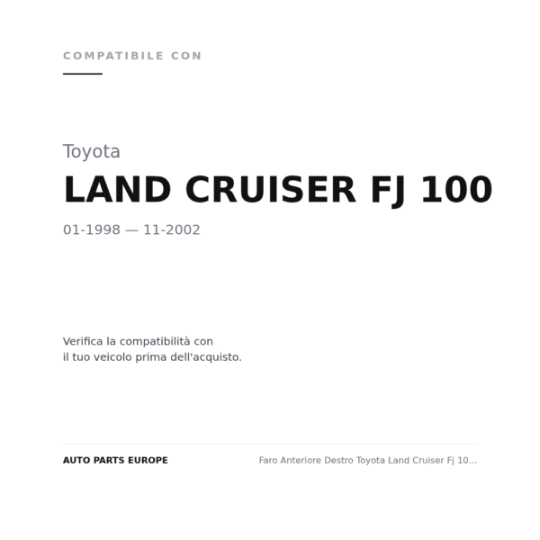 Faro Anteriore Destro Toyota Land Cruiser Fj 100 1998-2001 compatibilità veicoli (Toyota LAND CRUISER FJ 100 (1998-2002))