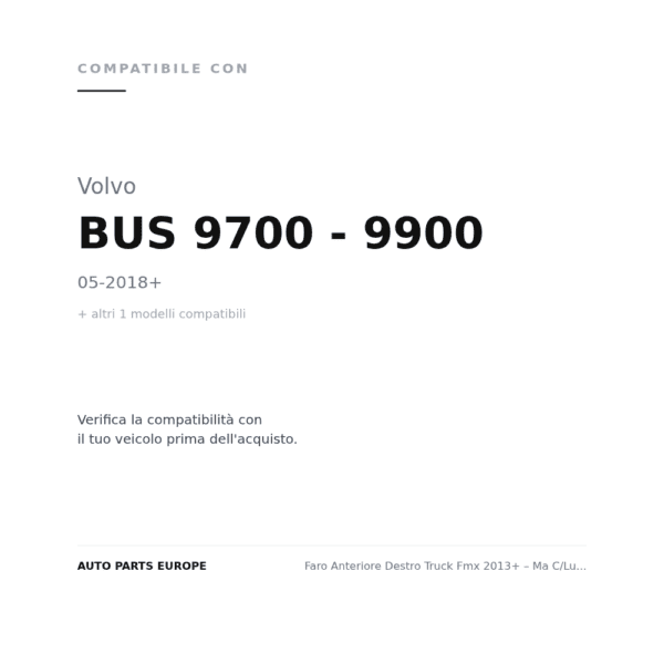 Faro Anteriore Destro Truck Fmx 2013+ – Ma C/Luce Diurna A Led Parabola Nera C/Motore compatibilità veicoli (Volvo BUS 9700 - 9900 (2018+) · Volvo TRUCK FMX (2013+))