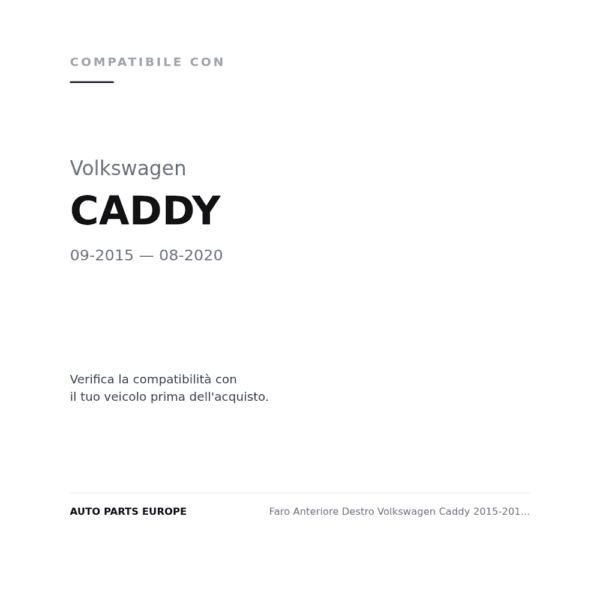 Faro Anteriore Destro Volkswagen Caddy 2015-2019 – Versione 2 compatibilità veicoli (Volkswagen CADDY (2015-2020))