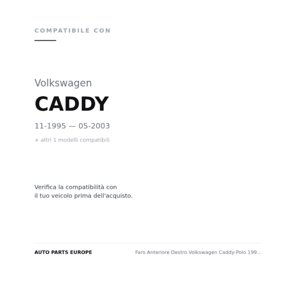Scheinwerfer Rechts Volkswagen Caddy-Polo 1997-2000 compatibilità veicoli (Volkswagen CADDY (1995-2003) · Volkswagen POLO CLASSIC - SW (1996-2002))