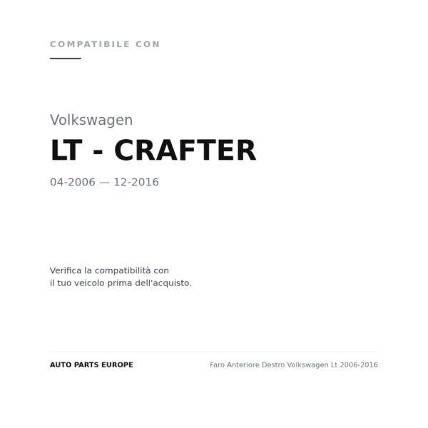 Scheinwerfer Rechts Volkswagen Lt 2006-2016 compatibilità veicoli (Volkswagen LT - CRAFTER (2006-2016))