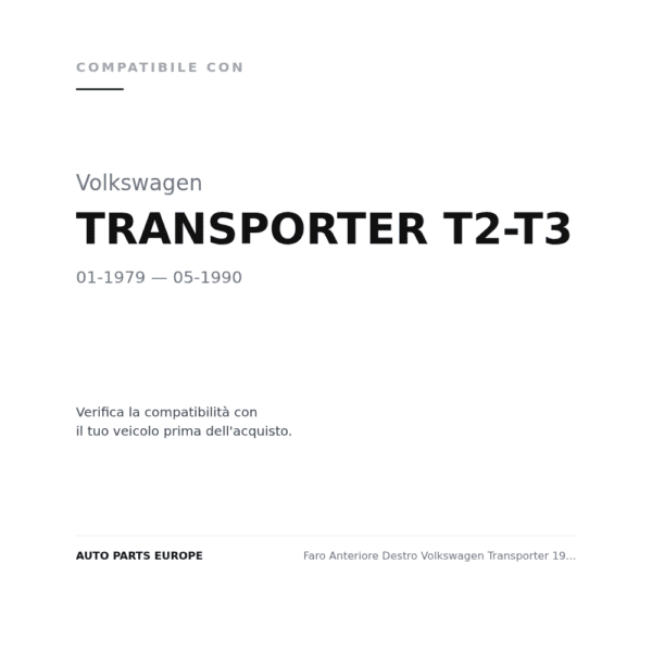 Faro Anteriore Destro Volkswagen Transporter 1979+ – T2/T3 Con Cornice compatibilità veicoli (Volkswagen TRANSPORTER T2-T3 (1979-1990))